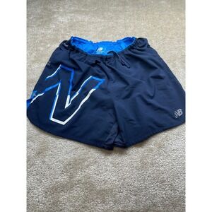 New Balance Mens Running Shorts Navy Blue Graphic Logo Zip Pocket Large 3 Inseam